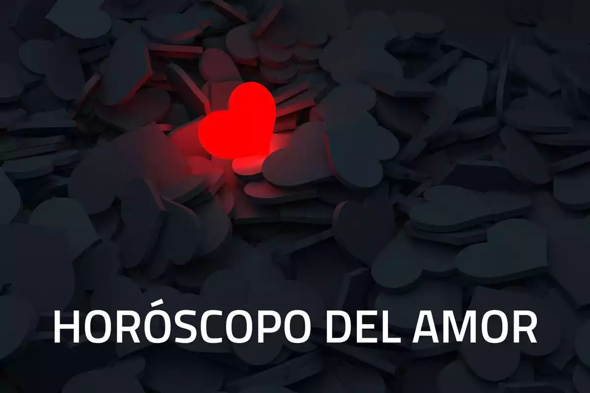 Un corazón rojo sobre un fondo negro con las palabras 'Horóscopo del Amor'