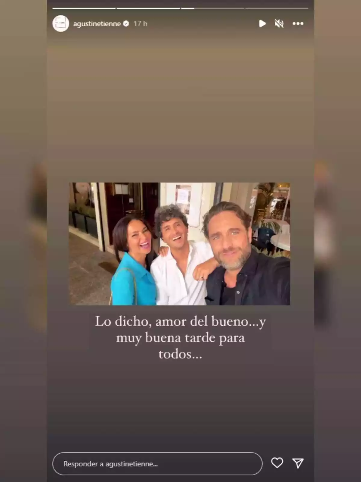 Historia de Instagram de Agustín Etienne, donde aparece con Olga Moreno y un amigo