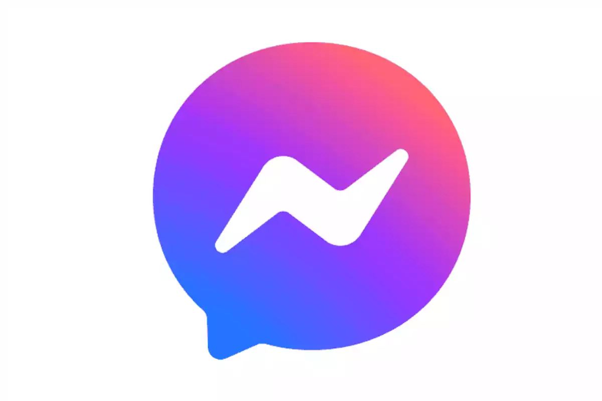 Logotipo de la aplicación de mensajería Messenger con un fondo degradado de colores púrpura, rosa y azul.